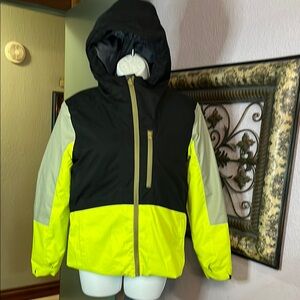 Pulse Kids Two-Tone Hooded Ski Jacket - Black and Lime Green- Sz Youth L 16/18
